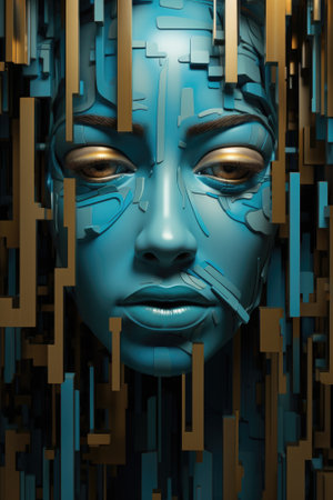 A womans face is surrounded by a blue background, AIの素材