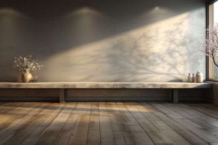 Empty room with wooden floor and window, AIの素材