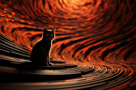 A cat sitting in a dark tunnel with red light, AIの素材