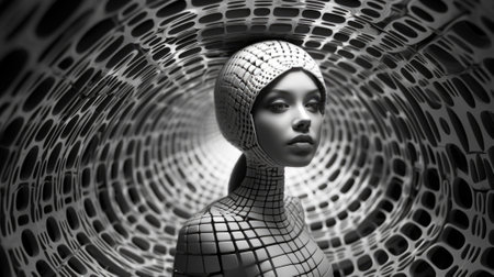 A woman in a black and white photo, AIの素材