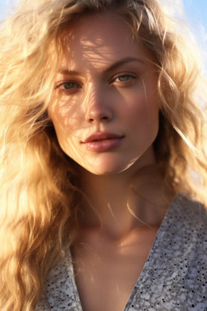 A beautiful blonde woman with long hair, AIの素材