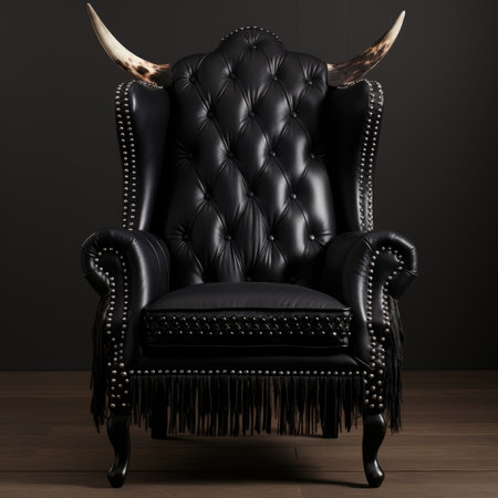 A black leather chair with horns on it, AIの素材