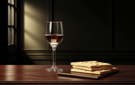 A glass of wine and crackers on a table, AIの素材