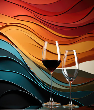 Wine glass and wine bottle on abstract background, AIの素材