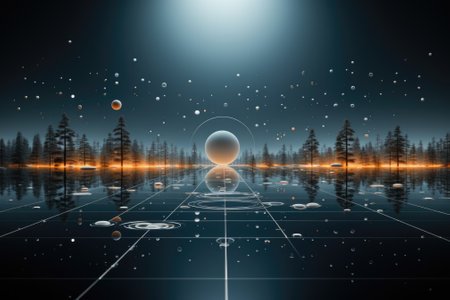 An abstract image of a sphere in the middle of a lake, AIの素材