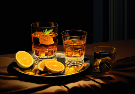 Glass of whiskey on a tray, AIの素材