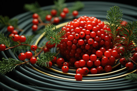 Christmas red berries on a black background, AIの素材