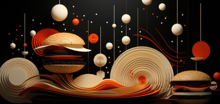 3d illustration of hamburger and other food, AIの素材