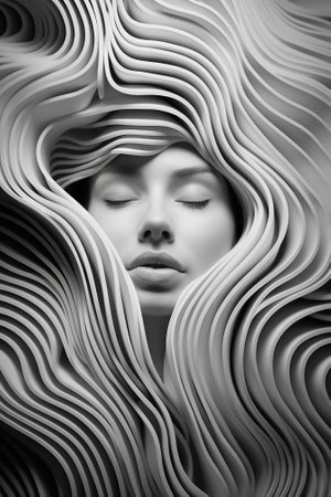 A woman is surrounded by a wave of paper, AIの素材