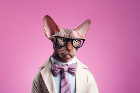 A cat dressed in a suit and tie with glasses, AIの素材