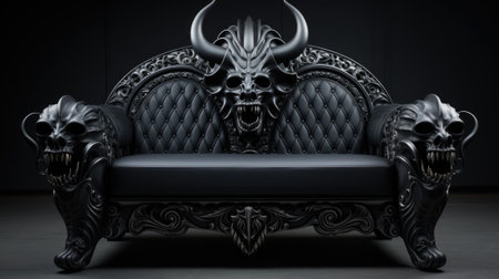A black leather chair with horns on it, AIの素材