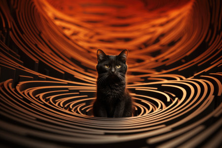A black cat sitting in a spiral tunnel, AIの素材