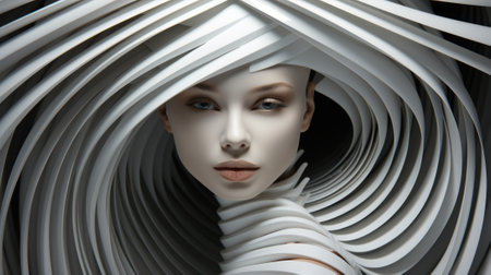 A woman with a white face and a white dress, AIの素材