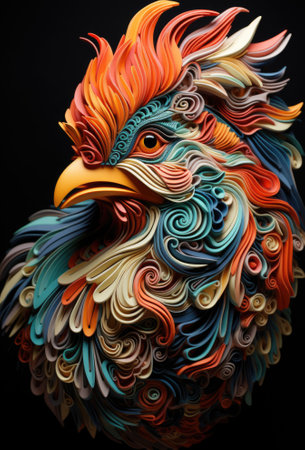 A colorful rooster made out of paper, AIの素材