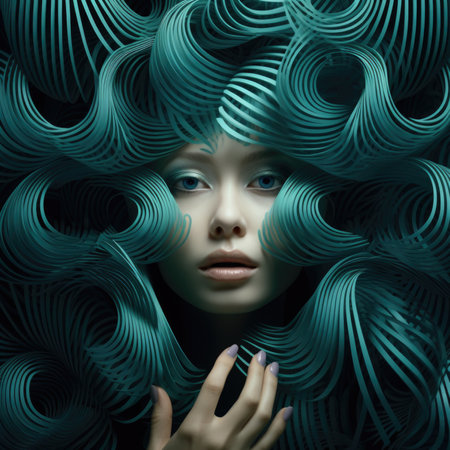 A woman with long hair and blue eyes, AIの素材