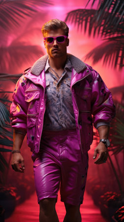 A man in a pink jacket and sunglasses, AIの素材