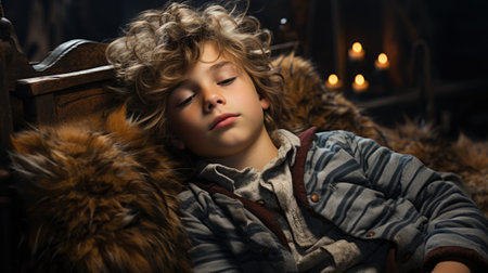 A young boy is sleeping on a couch, AIの素材