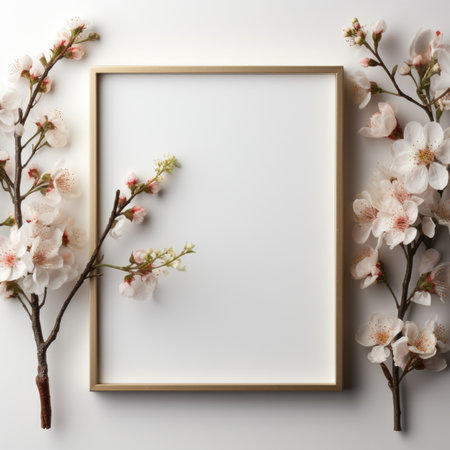 A blank frame with flowers on a white background, AIの素材