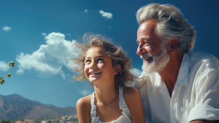 An older man and a young girl are smiling, AIの素材