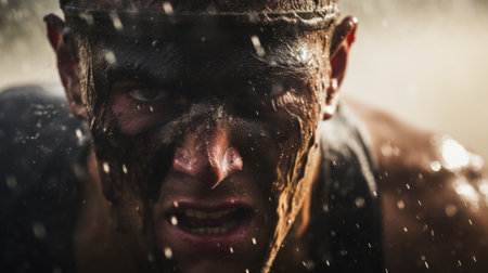 A man with a wet face and a headband, AIの素材