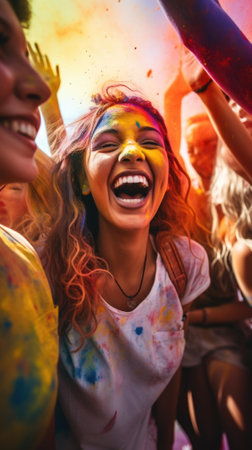 Happy people at Holi festival, AIの素材