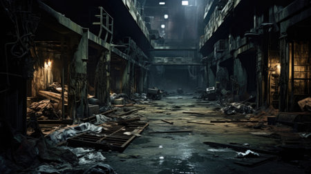 The dark room in the game is filled with debris, AIの素材