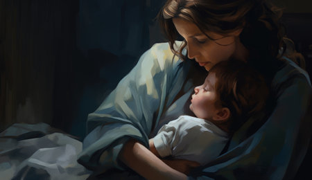 A woman holding a baby in her arms, AIの素材