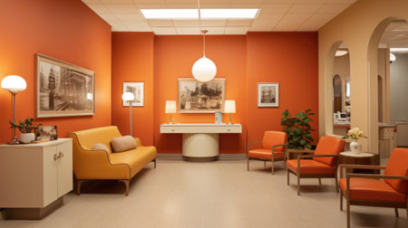 Orange chairs in a waiting room, AIの素材