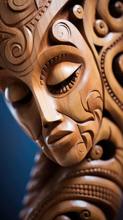 A wooden sculpture of a womans face, AIの素材