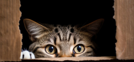 A cat peeking out from behind a box, AIの素材