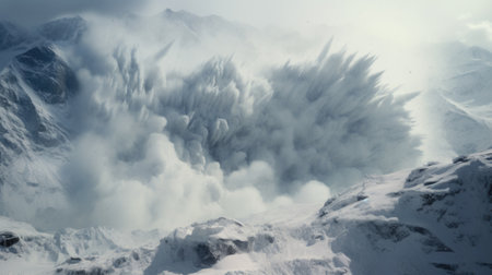 A large mountain with snow and ice falling from it, AIの素材