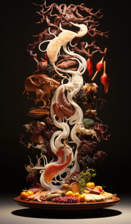 A plate with food and other items on it, AIの素材