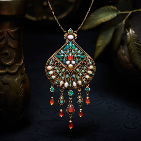 A necklace with colorful beads and pearls, AIの素材