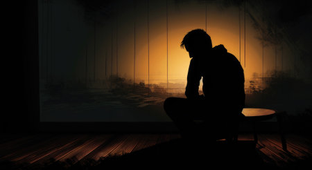 A silhouette of a man sitting on a chair in front of a window, AIの素材