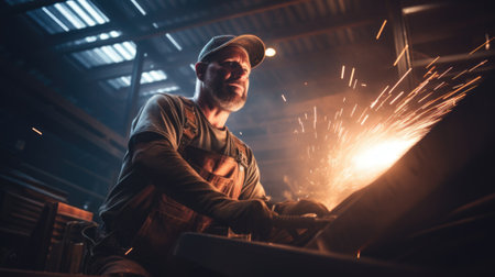 A man working with sparks in a factory, AIの素材