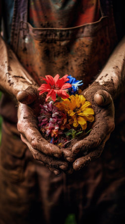 A man holding a bunch of flowers in his hands, AIの素材