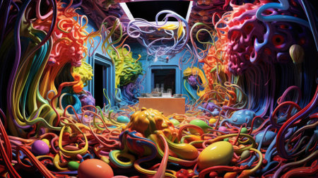 A room with many colorful objects in it, AIの素材