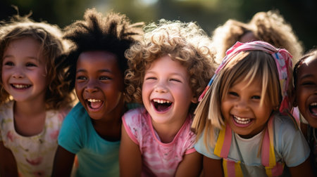 A group of children laughing and smiling, AIの素材