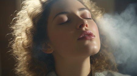 A woman is blowing smoke into her eyes, AIの素材