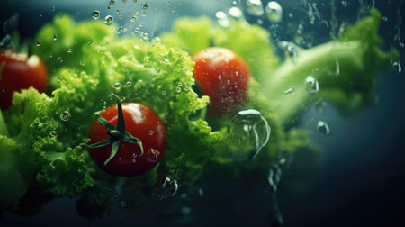 Fresh vegetables with water droplets on them, AIの素材