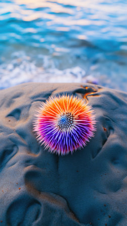 A colorful sea urchin on the beach, AIの素材