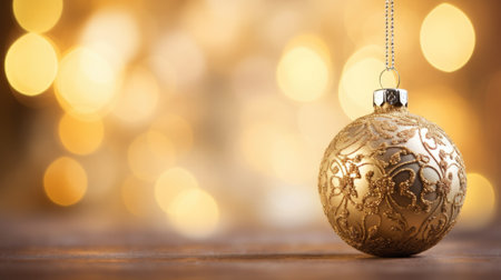 A golden christmas ornament hanging from a chain, AIの素材