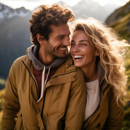 Couple smiling in the mountains, AIの素材