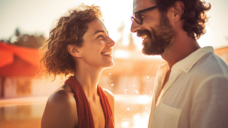 A man and woman are smiling at each other, AIの素材