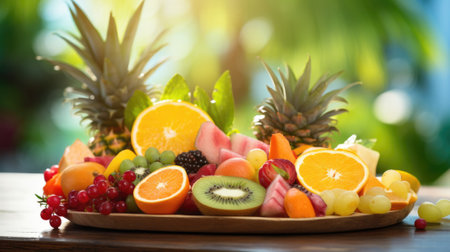 Fresh fruit on a wooden table, AIの素材