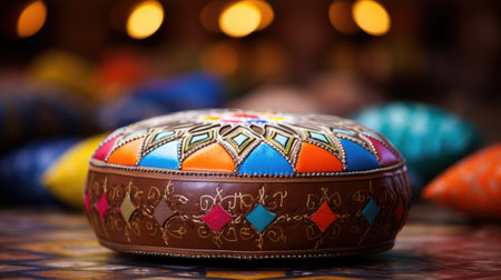 A colorful Moroccan ottoman with a decorative design on it, AIの素材