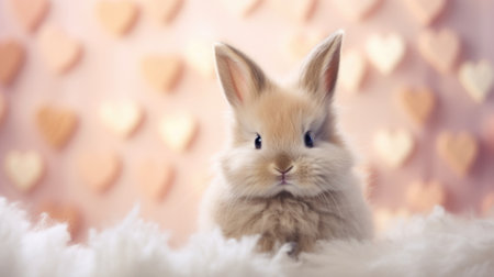 A cute little bunny sitting on a fluffy white background, AIの素材