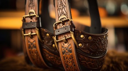A brown leather purse with two buckles, AIの素材