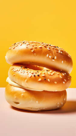 Two bagels stacked on top of each other on a yellow background, AIの素材