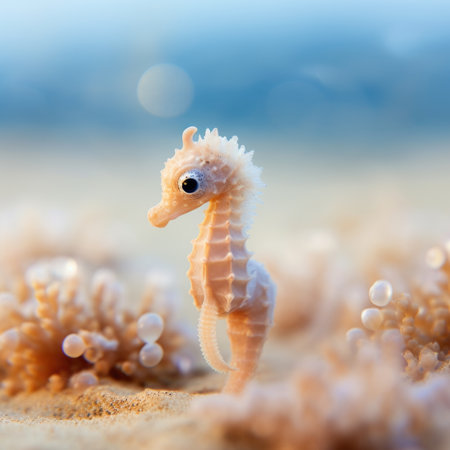 A small sea horse standing in the sand, AIの素材